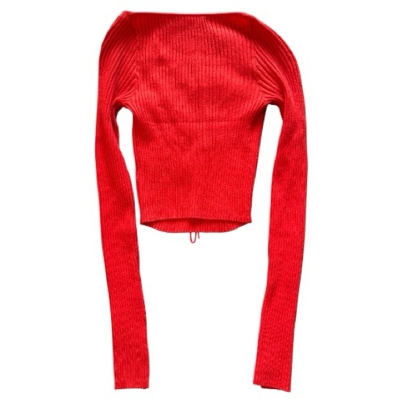 Red Ribbed Long Sleeve Knit Top - Picture 3 of 5